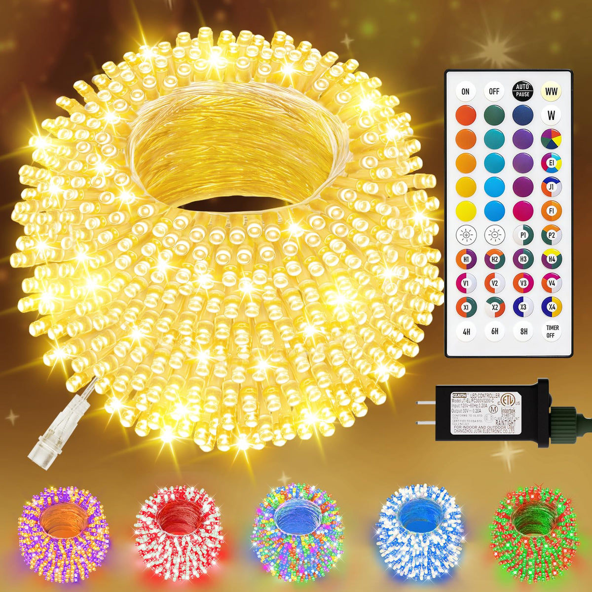 LitHome Color Changing Christmas String Lights Connectable, 66Ft 200 LED