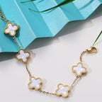 AIPPK 18K Gold Plated Clover Bracelet Set for Women Four Leaf Lucky Flower Bracelets Fashion Simple Jewelry Gifts for Women 3Pcs，white+black+gold