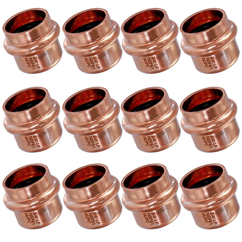 Copper Press Fittings 3/4" Copper Press Cap, Zero Lead 3/4" Cooper Press End Cap Press Fittings Copper Pipe End Cap for Plumbing, OD 7/8”, Use with Hydraulic Press Fitting Tool, 12PCS