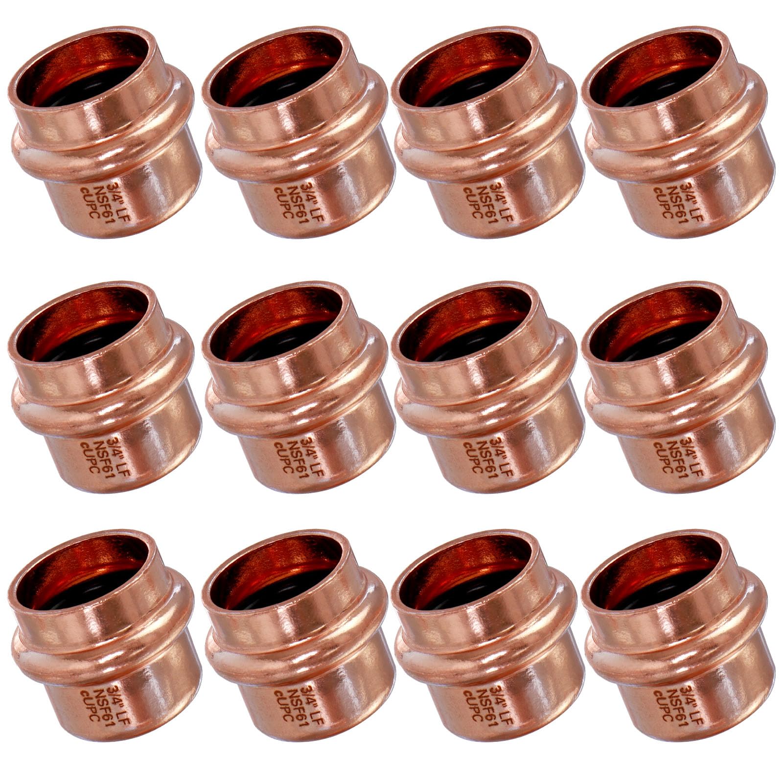 Copper Press Fittings 3/4" Copper Press Cap, Zero Lead 3/4" Cooper Press End Cap Press Fittings Copper Pipe End Cap for Plumbing, OD 7/8”, Use with Hydraulic Press Fitting Tool, 12PCS