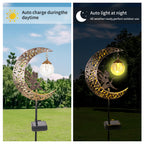 Solar Garden Lights Outdoor Decor,Moon Fairy Crackle Glass Lights,Waterproof Warm White LED Metal Stake Ornament,for Walkway Backyard Patio Lawn Pathway Decorations-Unique Gift Ideas for Gardening