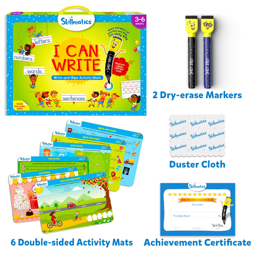 Skillmatics I Can Write - Reusable Preschool Learning Activities, Educational Toy and Game, Back to School Supplies, Gifts for Students, Kids, Toddlers Ages 3, 4, 5, 6