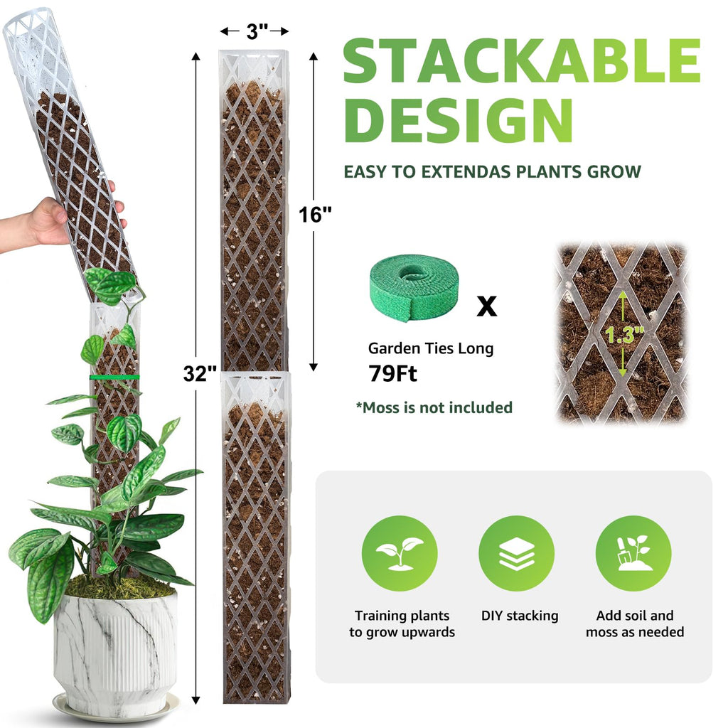 Sisher 6 Pcs Monstera Moss Pole,Plastic Moss Poles for Climbing Plants