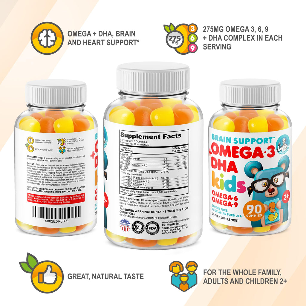 DR. MORITZ Vegan Omega 3 Gummies for Kids and Toddlers (90 Count), Omega 3 Kids Gummies for Brain and Heart Health, No Fish Oil and Gluten Free