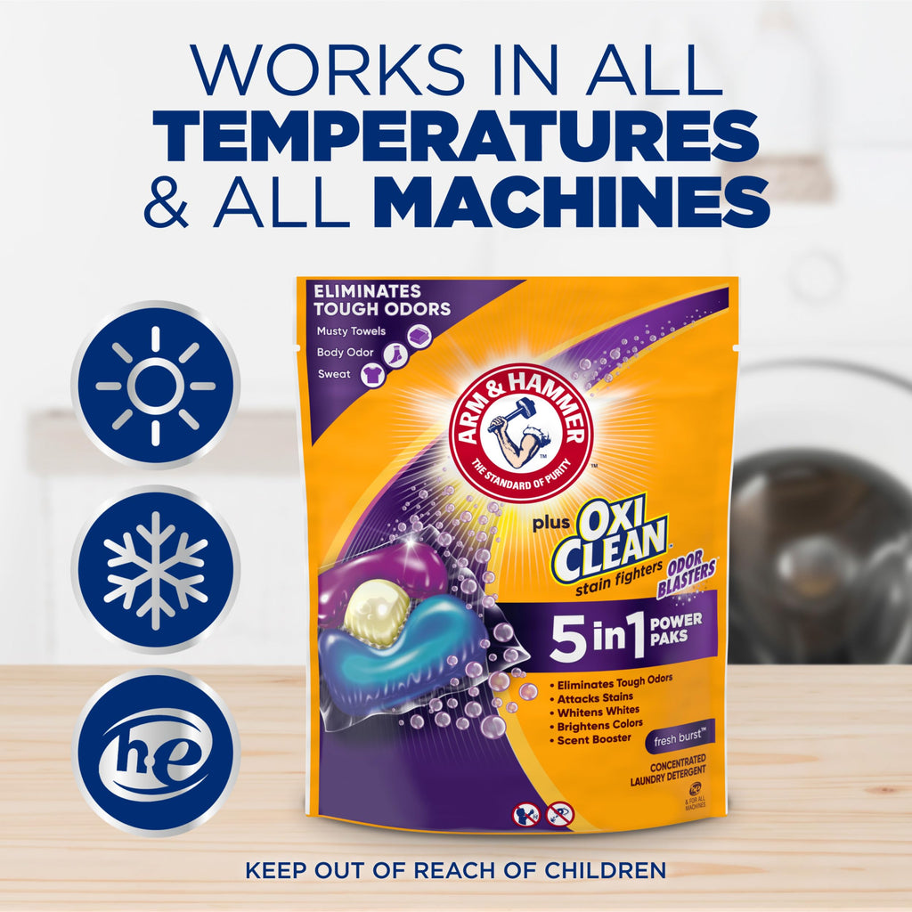 Arm & Hammer Plus OxiClean With Odor Blasters Laundry Detergent 5-IN-1 Power Paks, 42CT (Packaging may vary)