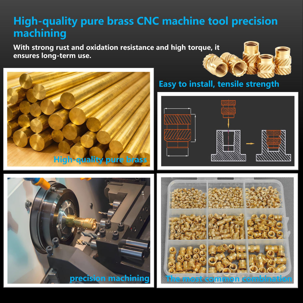 FFVRVSS M2 M2.5 M3 M4 M5 M6 Premium Brass Threaded Inserts, Metric Brass Knurled Nuts Assortment Kit, with Heat Set Insert Tool, for Plastic and 3D Printing Components. (320Pcs M2-M5 Kit+Tools)