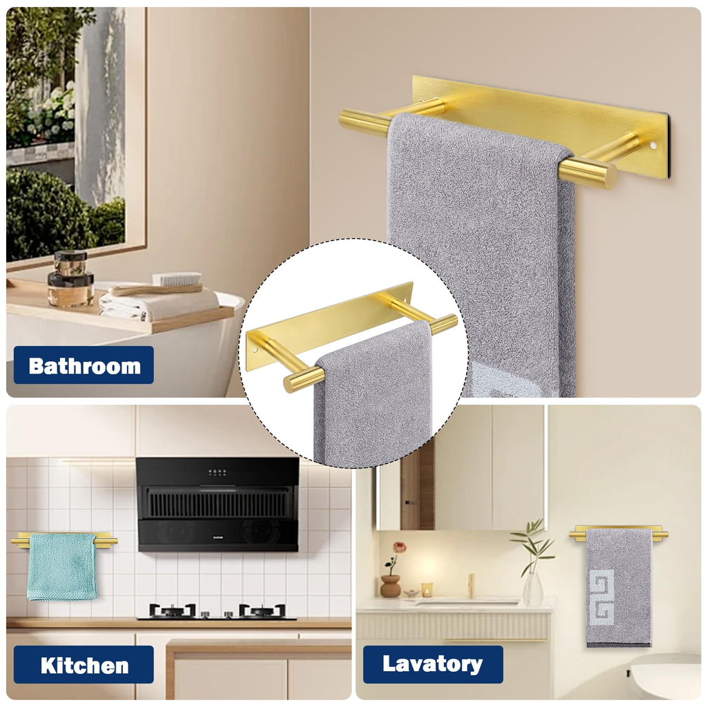 NearMoon Self Adhesive Hand Towel Holder/Towel Ring, Stainless Steel Hand Towel Bar Rustproof Stick on Wall-Towel Rack for Bathroom/Kitchen, 9 Inch Round Adhesive and Wall Mounted (Brushed Gold)