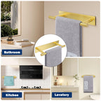 NearMoon Self Adhesive Hand Towel Holder/Towel Ring, Stainless Steel Hand Towel Bar Rustproof Stick on Wall-Towel Rack for Bathroom/Kitchen, 9 Inch Round Adhesive and Wall Mounted (Brushed Gold)