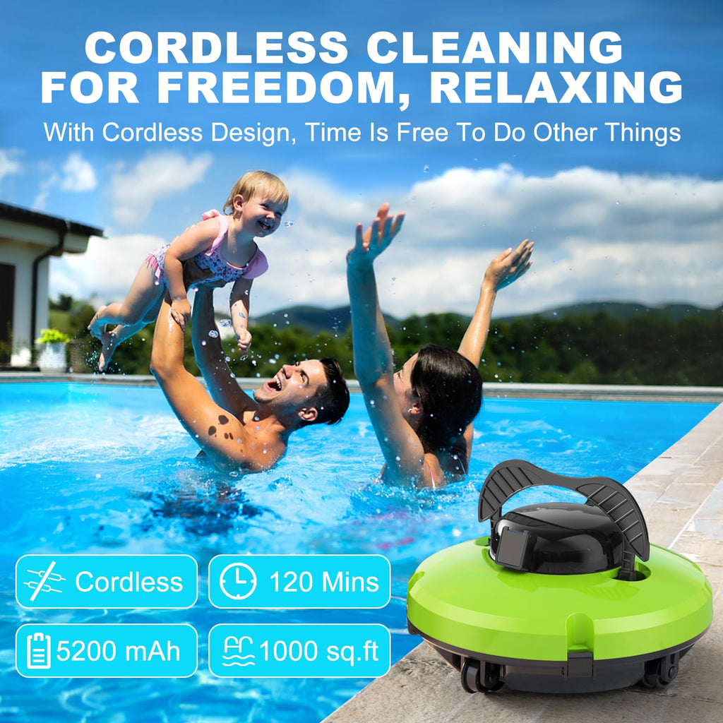 Baopilong 2026 Cordless Robotic Pool Cleaner - 120 Mins Automatic Pool Vacuum for Above Ground Pool & In - Ground Flat Pools up to 1000 Sq.Ft, Robot Pool Cleaner with Self - Parking Tech