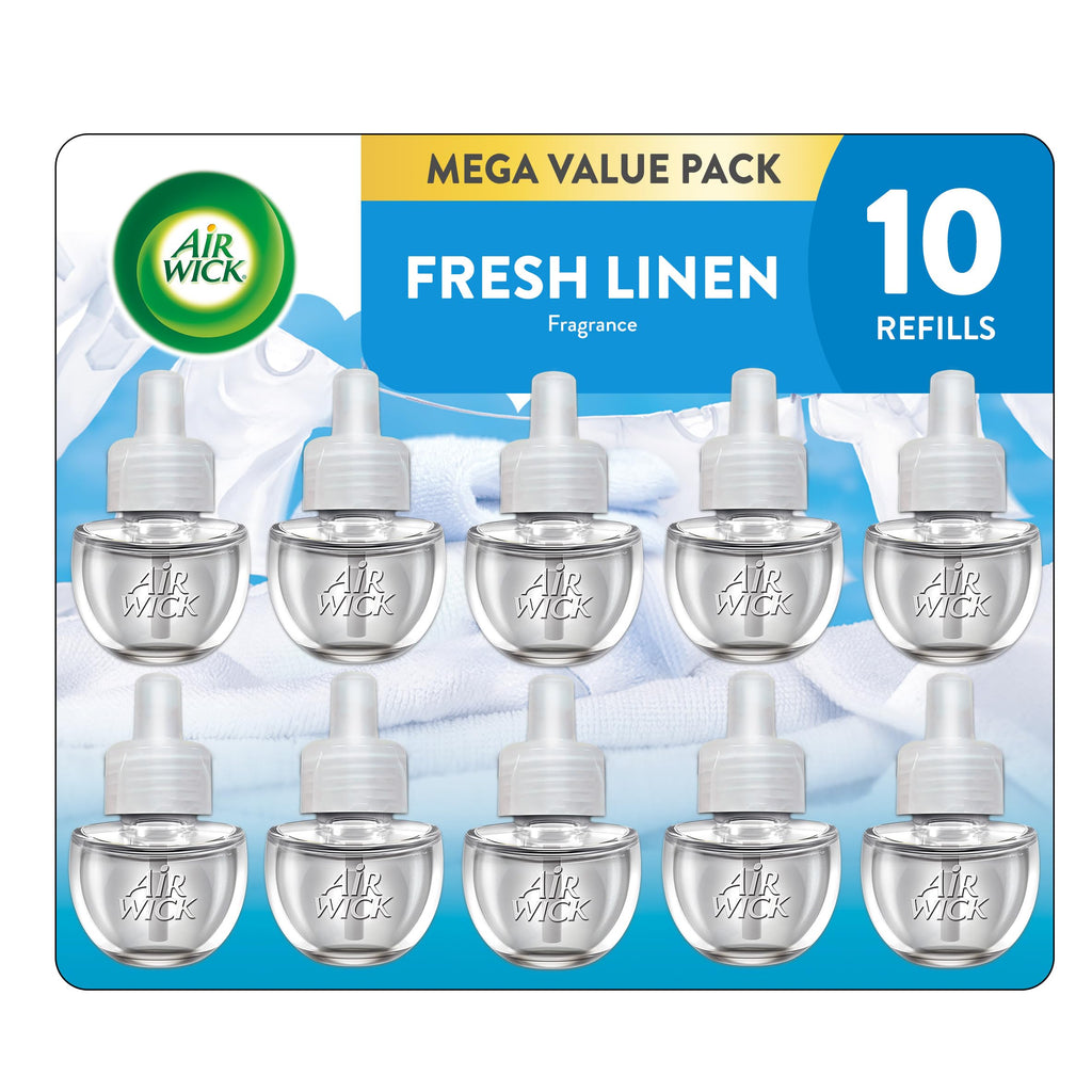 Air Wick Plug in Scented Oil Refill, 10ct, Fresh Linen, Air Freshener, Essential Oils, Eco Friendly Pack