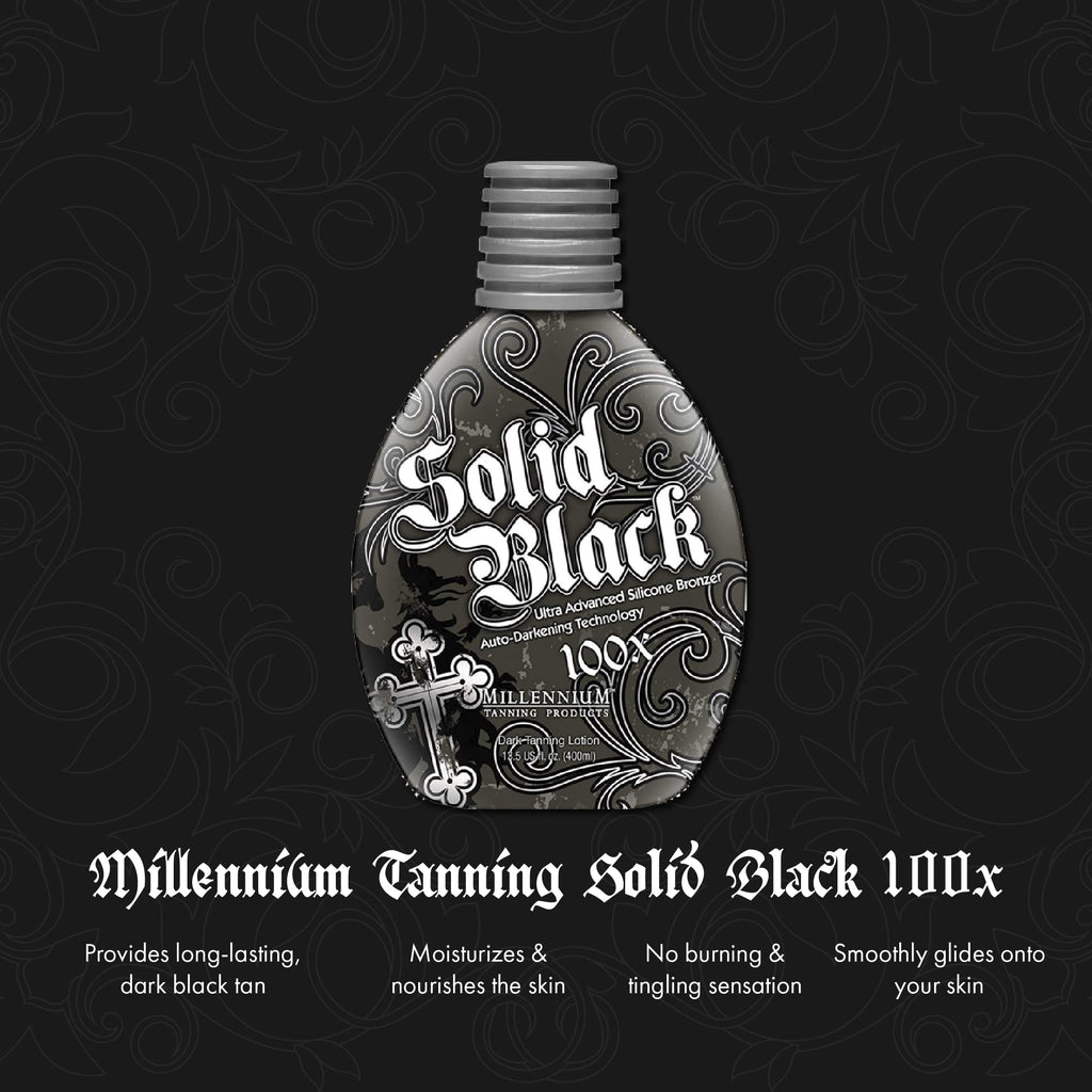 Millennium Tanning SOLID BLACK 100X Dark Tanning Lotion Indoor Outdoor Tan Enhancing Silicone Bronzer Tanning Bed Lotion 13.5 Fl oz (400 ml)