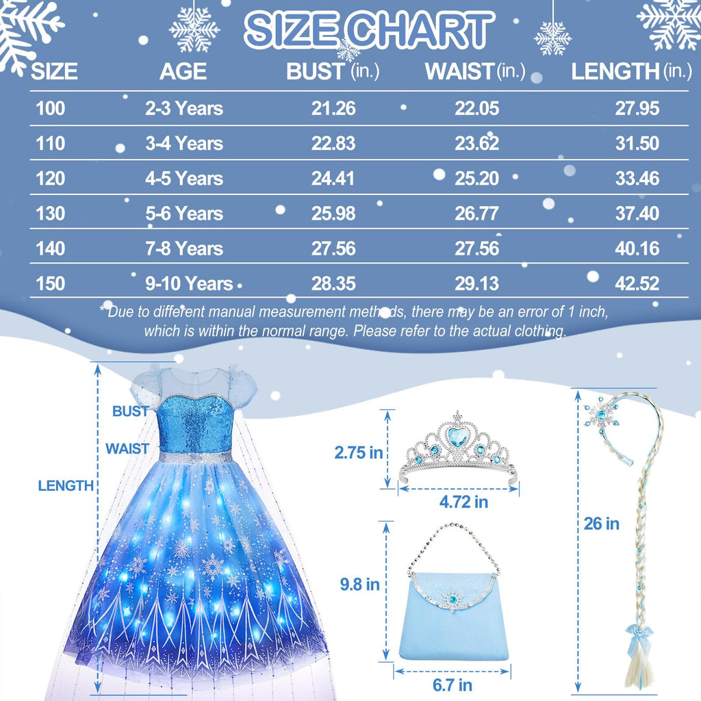Davvew Princess Dresses for Girls Halloween Light Up Princess Costume for Little Girls Christmas Toddler Princess Dress Up Clothes