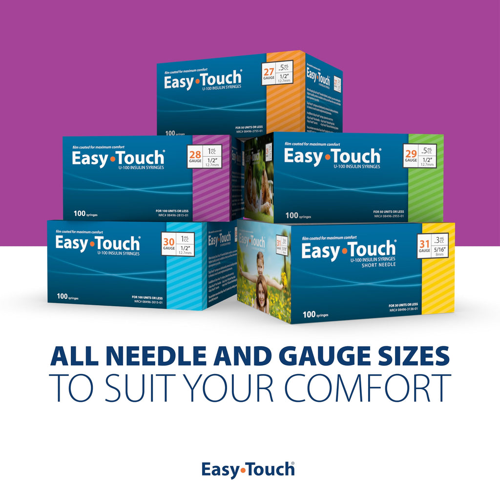 EasyTouch IW U-100 Insulin Syringes (28G 1.0cc 1/2") - 30 ct.