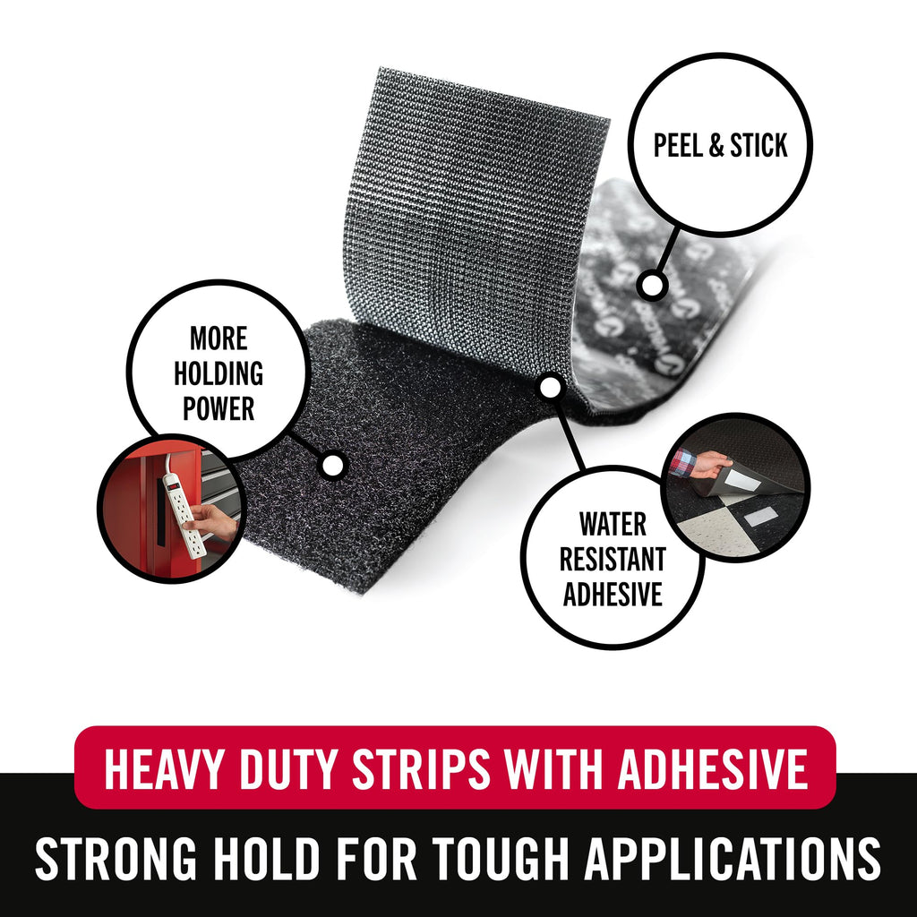 VELCRO Brand Heavy Duty Fasteners, Black, 4 x 2 in Strips, 8 Sets