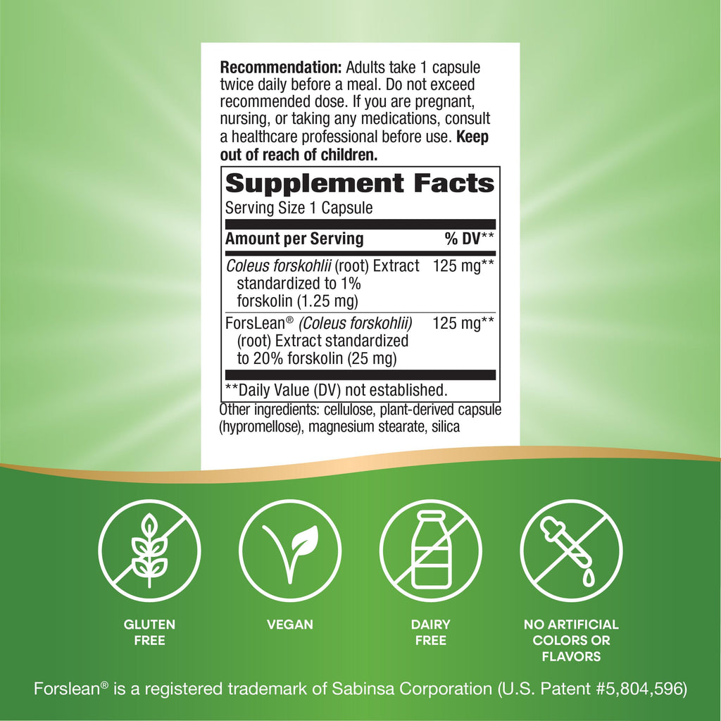 Nature's Way Forskohlii, Supports Healthy Body Composition*, Standardized Extract, 125 mg ForsLean per Serving, 60 Vegan Capsules (Packaging May Vary)