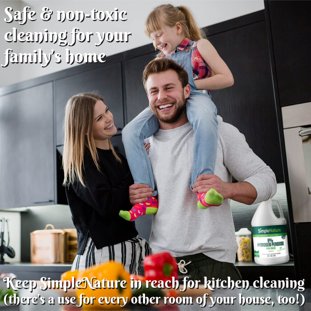 SimpleNature 6% Food Grade Hydrogen Peroxide Solution - 1 Gallon - Natural Multipurpose Cleaner - Made in USA - Ideal for Commercial, Residential, Kitchen, Bath, Laundry, and More