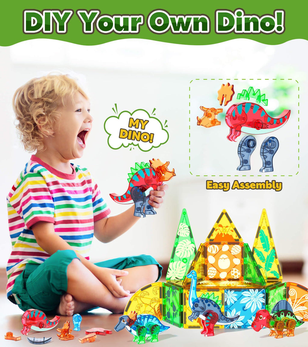Asago Magnetic Tiles Dinosaurs Magnet Building Blocks Toys for Kids Ages 3-5 4-8 8-12 Creative Animals Educational Stack Tile Construction for Boys Girls Toddlers 5-7 Year Old to STEM Learning