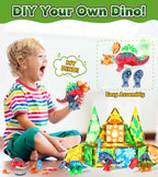 Asago Magnetic Tiles Dinosaurs Magnet Building Blocks Toys for Kids Ages 3-5 4-8 8-12 Creative Animals Educational Stack Tile Construction for Boys Girls Toddlers 5-7 Year Old to STEM Learning