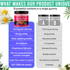 Adndale 90ct 15-in-1 Magnesium Glycinate Gummies 400 mg/serv- with Magnesium Malate, Ashwagandha, Tart Cherry, Magnolia Bark, Lemon Balm, Passionflower, Chamomile, L-Theanine, Zinc, Vitamin K2 & D3