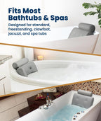 Everlasting Comfort Luxury Bath Pillows for Tub with Head and Neck Support - Non-Slip Bathtub Pillow with Suction Cups, Quick-Drying Mesh & Drying Hook - Jacuzzi & Spa Accessories for Women - Gray
