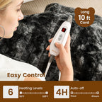 Bearhug Heated Throw Blanket 50" x 60" Electric Throw Warming Blanket Reversible Faux Fur & Sherpa, 6 Heating Levels & 4H Auto Off, Over-Heat Protect, ETL, Washable Heated Blanket Marble Black