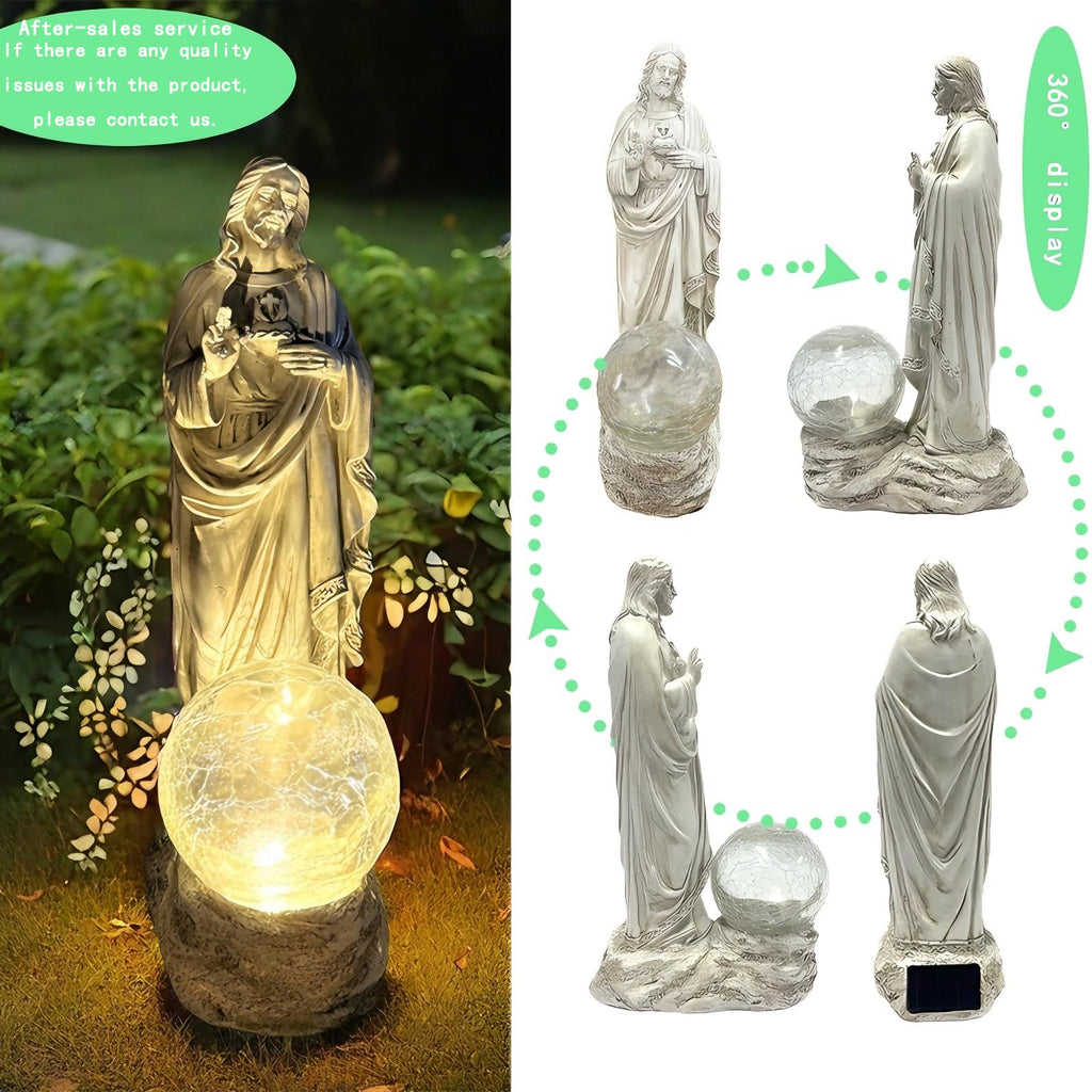 xxoasis Jesus Statue Outdoor Decor Solar Lights, Religious Garden Statue,Blessed Father Outdoor Figure for Home/Garden Decor, Gift for Men/Father(11.22" H)