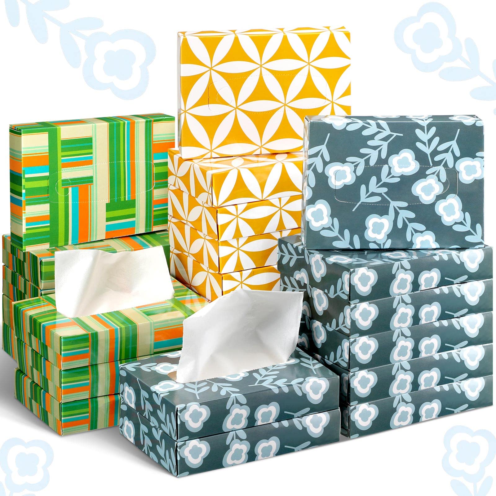 Yinder 24 Packs 960 Sheets Tissue Cube Car Facial Boxes Disposable Facial Travel Tissues Holder Soft Watercolor Boxes 2 Ply 40 Sheets for Wedding Household Car Kitchen Bathroom(Simple)
