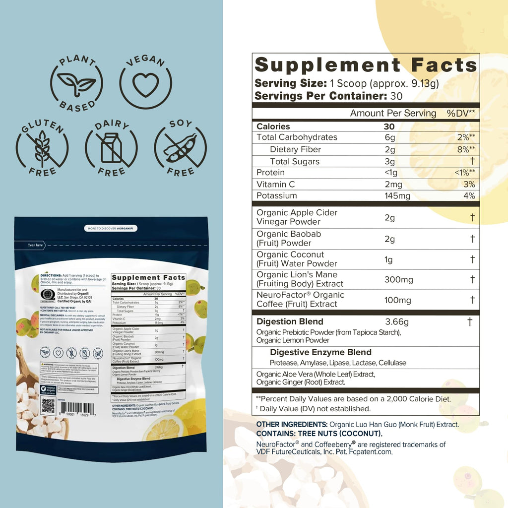 Organifi Pure - Promotes Stimulation in Learning, Memory, Focus, and Clarity - Brain Support with Superfoods - Gluten-Free and Non GMO - Best Served Cold, 30 Servings