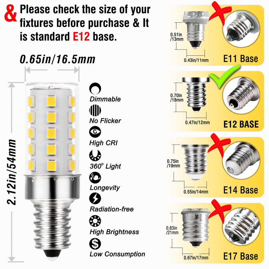 ALIDE E12 4000K Dimmable LED Light Bulb 5W,Replace 40W E12 Halogen Equivalent,T6 Base 120V E12 C7 LED Candelabra Bulbs Natural White for Pendant Chandelier Lighting,450lm,10Pack