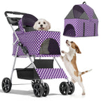 Magshion Foldable Pet Stroller, 3-in-1 Dog Travel Jogger with Detachable Carrier, Cup Holder, Storage Basket, Folding Carrier for Small/Medium Dogs & Cats Up to 33 lbs, Purple Polka Dots