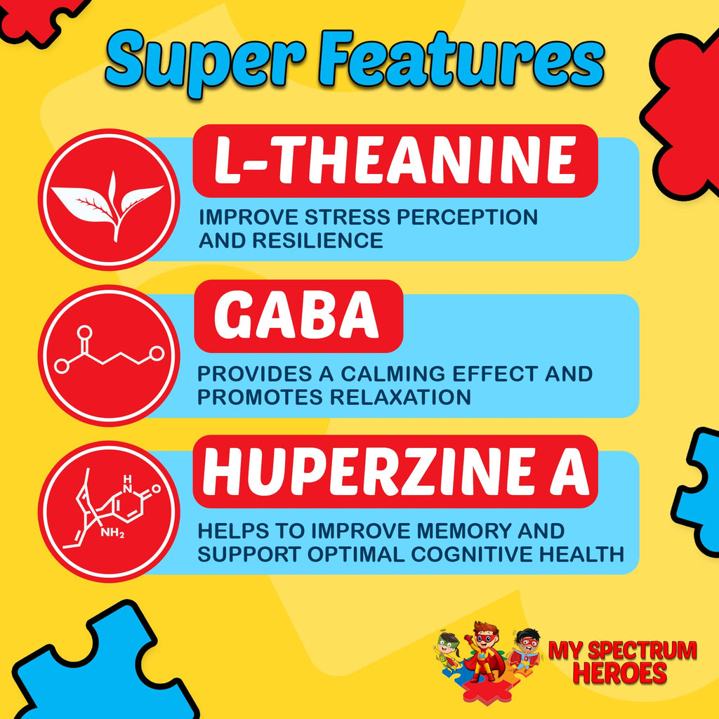 My Spectrum Heroes Calm & Focus Supplement Drops - Brain Support with L-theanine, GABA, Huperzine A - Enhance Focus for Kids or Adults - Boost Concentration for Kids & Teens - 2.02 FL oz. (60 ml)
