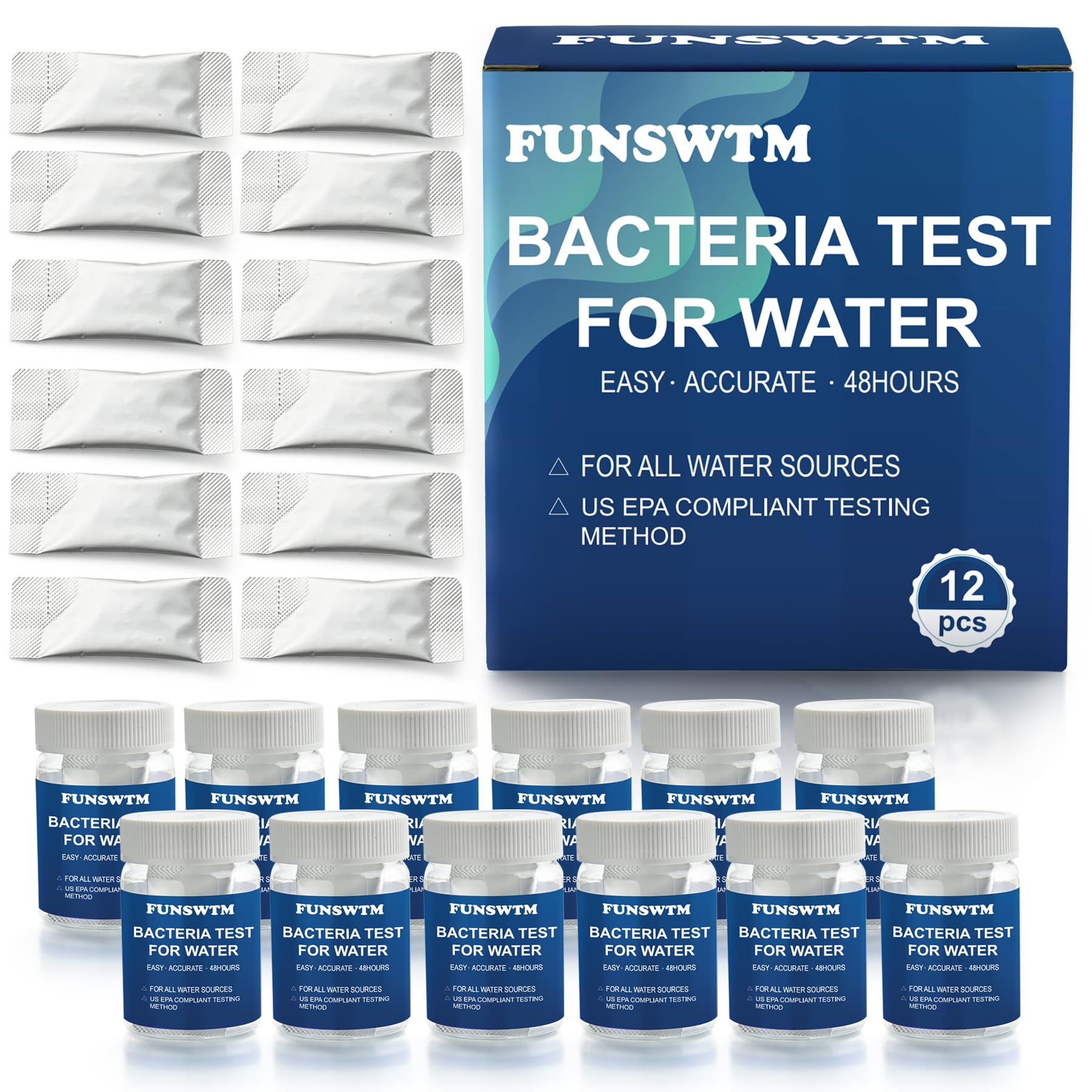 Coliform Bacteria Water Test Kit: 12-Pack Water Bacteria Test Kit Easy At-Home Well Water, Tap, Pool, Spring, Pond, Lake Drinking Water Quality Test