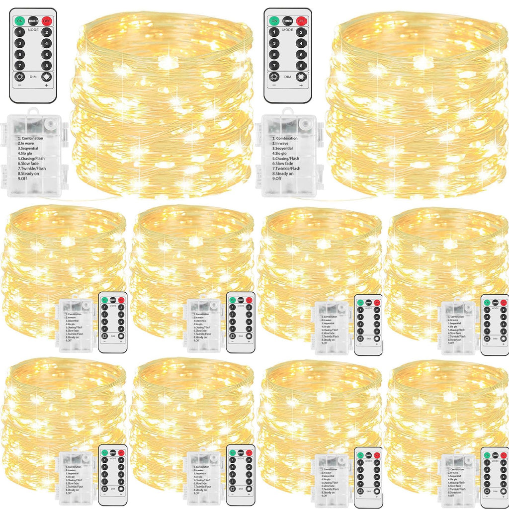 Beieverluck 10 Pack 33FT 100 LED Fairy Lights Battery Operated Fairy Lights with Remote and Timer Waterproof String Lights Outdoor Indoor for Bedroom Wedding Christmas Decorations, Warm White
