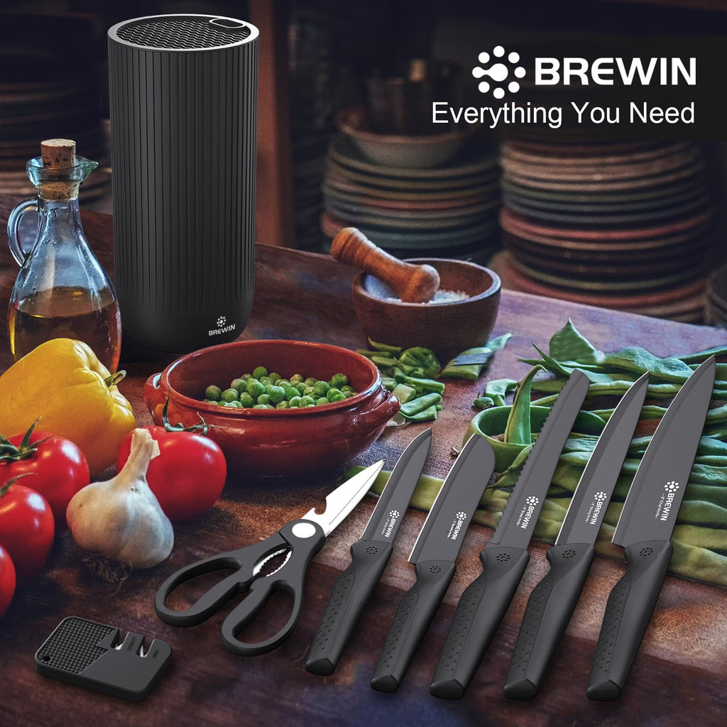 Brewin Knife Set, 8PC Kitchen Knife Set with Universal Block and Scissors