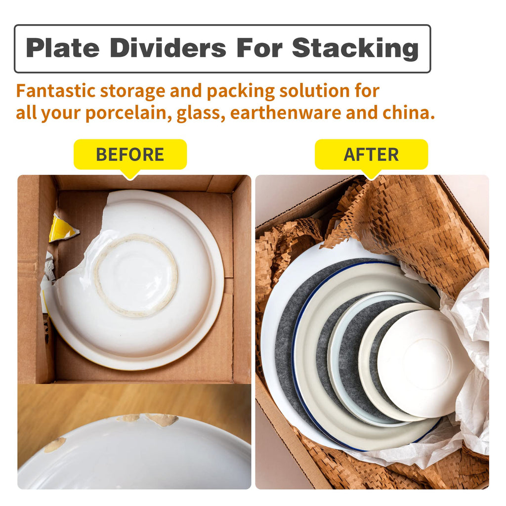 Imncya Plate Separators Storage, Set Of 60 And 3 Different Size, Thick and Premium Soft Felt Plate Dividers For China, Dish, Coffee Saucers Protecting and Stacking - Grey