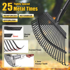 Garden Rake for Leaves: 18” Wide Metal Leaf Rake, 65” Long Adjustable Handle, Heavy Duty 25 Teeth, Fast Kids Women Large Lawn Yard Garden Leaf Cleanup Gardening Rakes: Grass,Debris,Pine Needles Pick