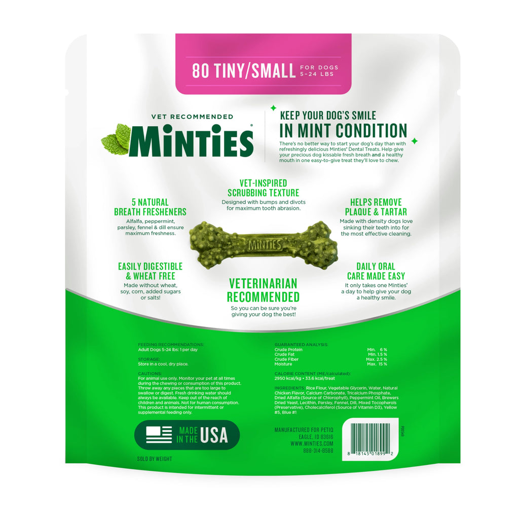 Minties Mint Dental Chews for Dogs, Small Breeds 5-25 lbs, 67 Count
