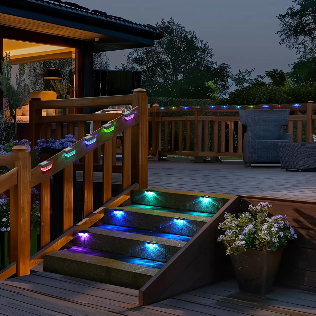 Herzila 12 Pack Solar Deck Lights, RGB Color Changing Christmas Solar Fence Lights, Waterproof Step Lights for Outside, Step, Fence, Deck, Stair, Pool and Yard