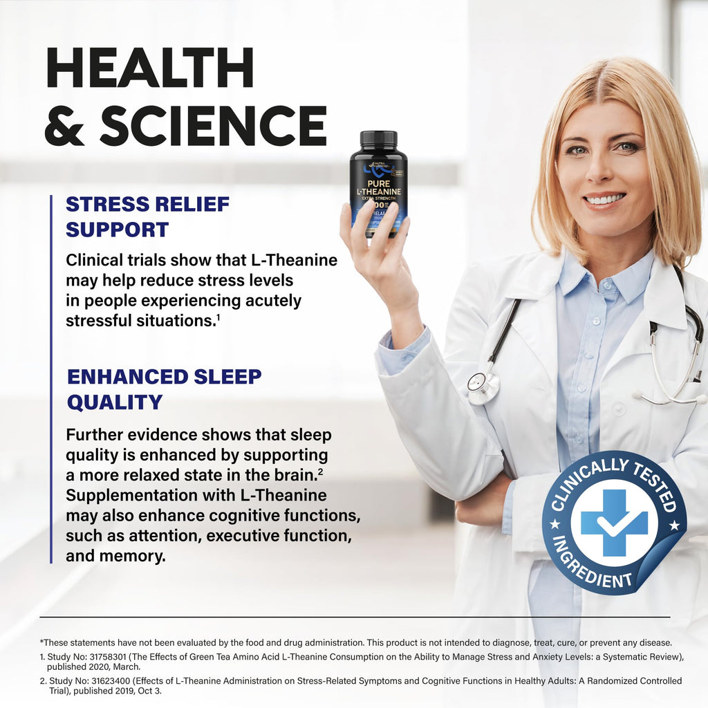 L Theanine 400 mg | L-Theanine Stress Relief | Extra Strength Supplement | Made in USA | Relaxation, Sleep & Calm Support | For Men & Women | Plant Based, Non-GMO & Gluten-Free | 180 Vegan Capsules