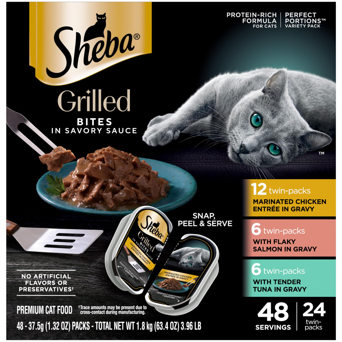 Sheba Perfect Portions Grilled Bites Wet Cat Food, Variety, 2.6 oz, 24 ct