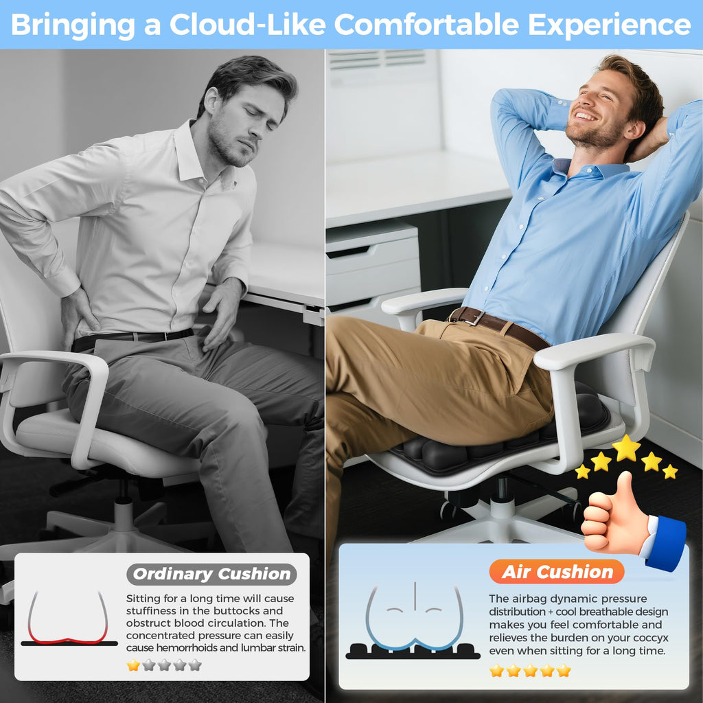 Upgrade Airplane Seat Cushion with No External Air Pump, Inflatable Seat Cushion for Long Flights, Portable Wheelchair Cushions, Adjustable Air Cushion with Non-Skid Bottom Relief Discomfort in Coccyx