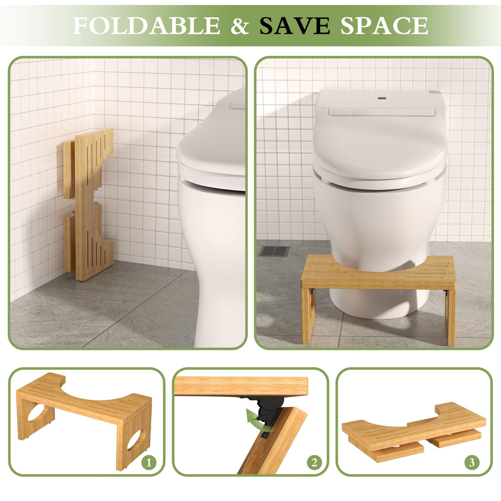 ROMGUAR CRAFT 7 Inch Bamboo Toilet Stool, Foldable Poop Stool, Bathroom Step Stool Squat (Natural)