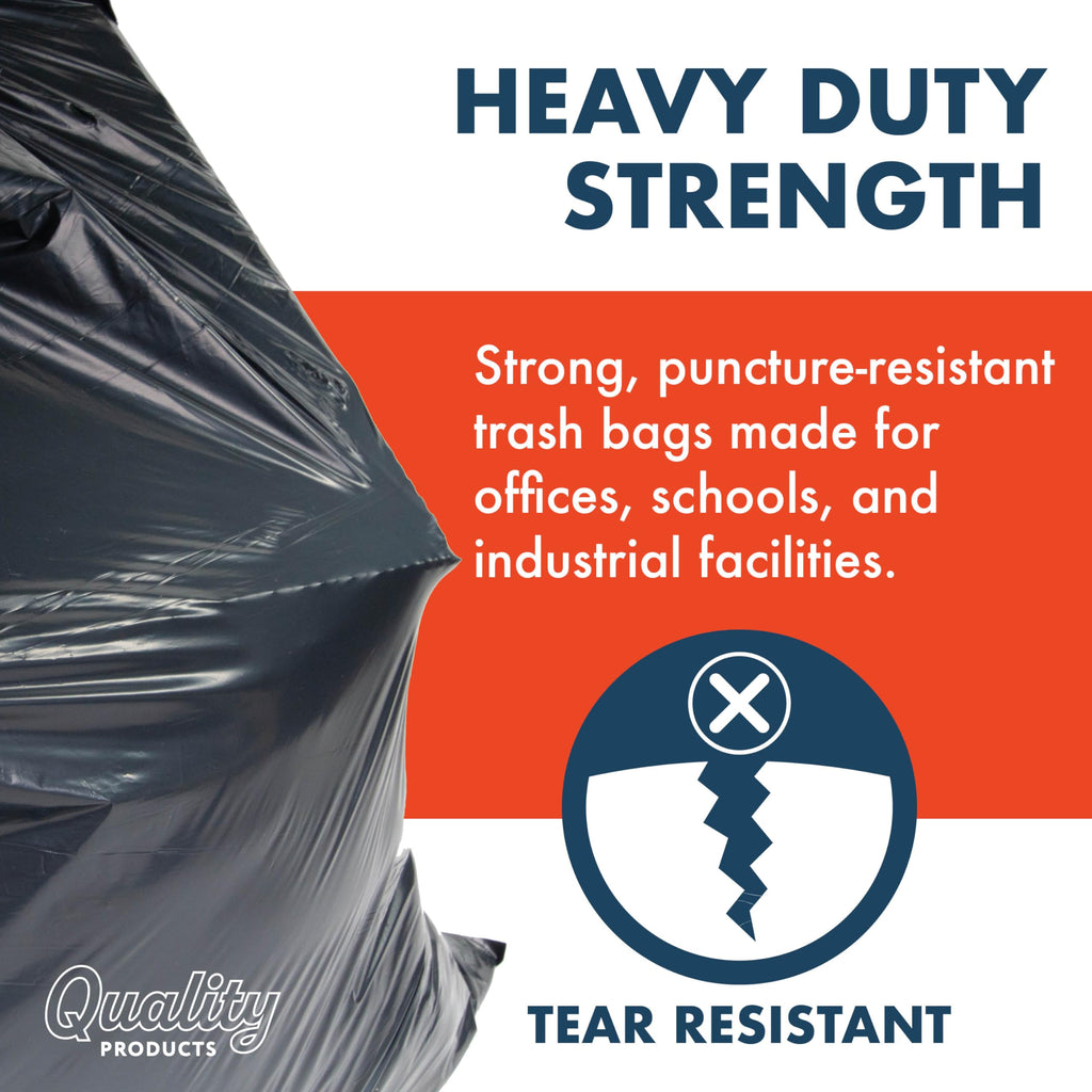 Made Here 55 Gallon Heavy Duty Commercial Trash Bags with Drawstring – Black Waste Can Liners for Office, Janitorial, and Facility Use, Leak-Resistant, 100 Count