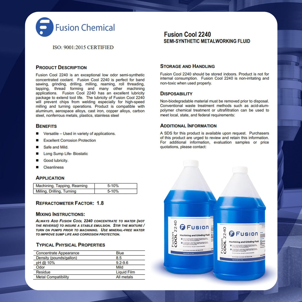 Metal Cutting Oil Cutting Fluid for Machine Shops | Fusion Cool 2240 | General Purpose Coolant for and Machine Shop Operations | Health Safety | Exceptional Sump Life | Semisynthetic (1 Gallon)