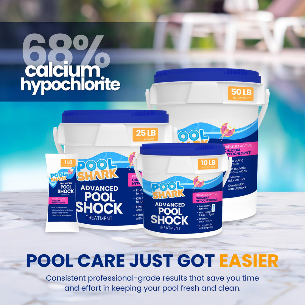 POOL SHARK 68% Calcium Hypochlorite Pool Shock - 12 Pack Chlorine Granules - 1 lb Bags - Swimming Pool Shock for Inground and Above Ground Pool Treatment