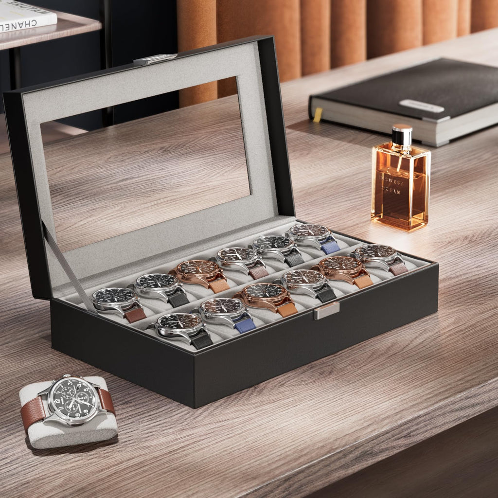 ProCase Watch Box Organizer, 12 Slot Watch Display Case, Black