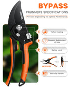 VOTREK 8.5" Garden Shears, Unique Stepless Handle Opening for All Hand Size