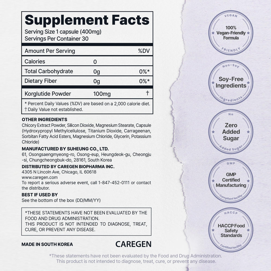 Korglutide Daily Capsules Support Healthy Body Composition Daily Satiety Appetite & Lifestyle Support Formula (30 Count)