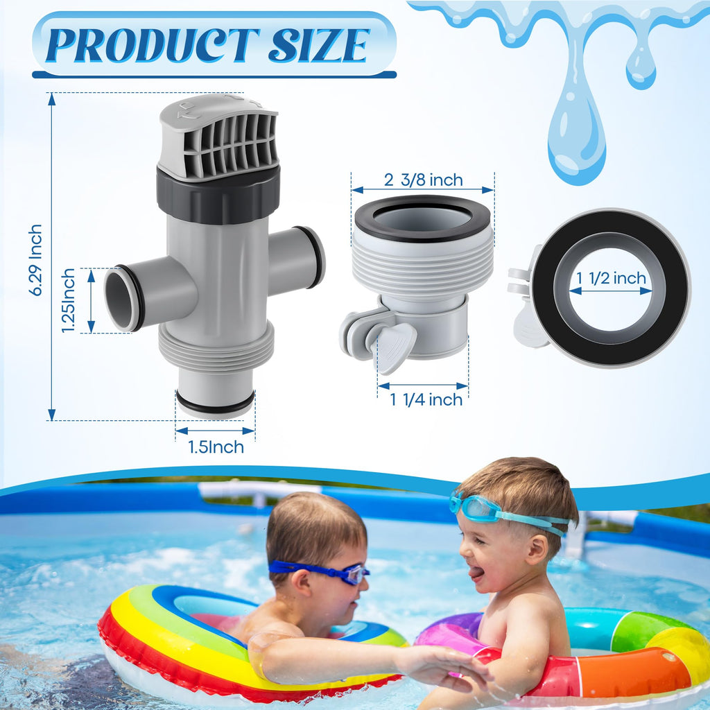 Saillong Dual Split Hose Plunger Valve Pool Part & 2 Hose Conversion Adapter B Kit Compatible with Intex Pool, Shut Off Valve with 1.25" to 1.5" Hose Adapter for Above Ground Pool and Pool Pump