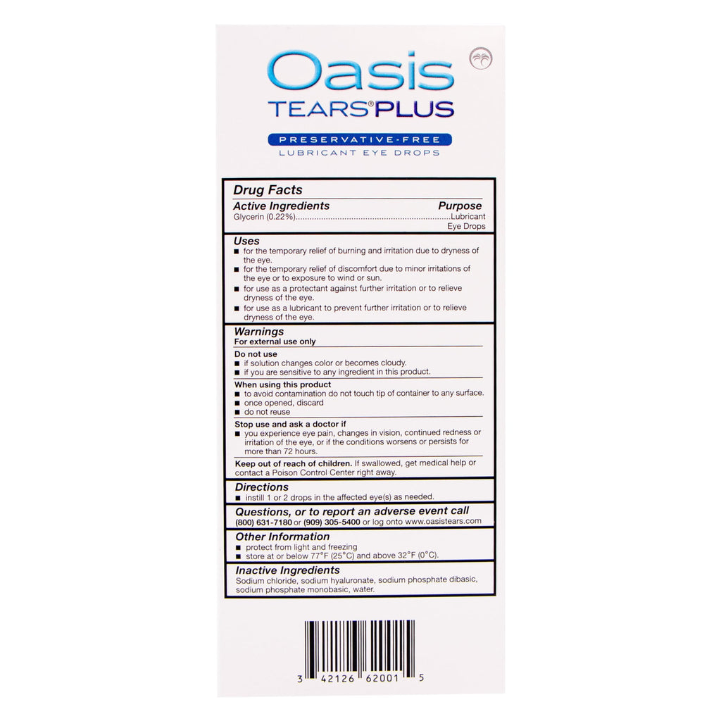 Oasis TEARS PLUS Preservative-Free Lubricant Eye Drops, 30 containers, 0.3 ML/0.01 FL OZ